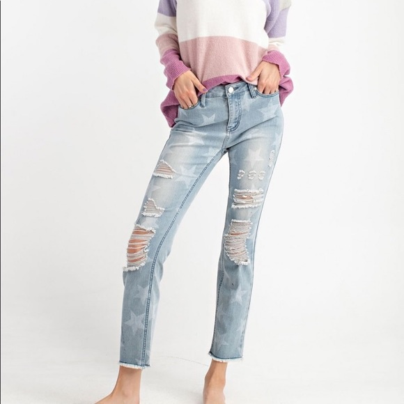 $ FIRM ๐ทLast 1๏ธโฃ Star Printed Distressed Jeans - Picture 2 of 8